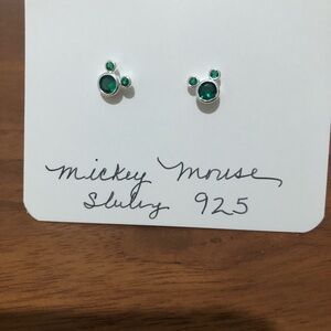 Mickey Mouse Silver Stud Earrings with Green Accents